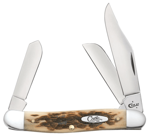 CASE KNIFE AMBER BONE SS - PEACH SEED JIG STOCKMAN (6347 SS)