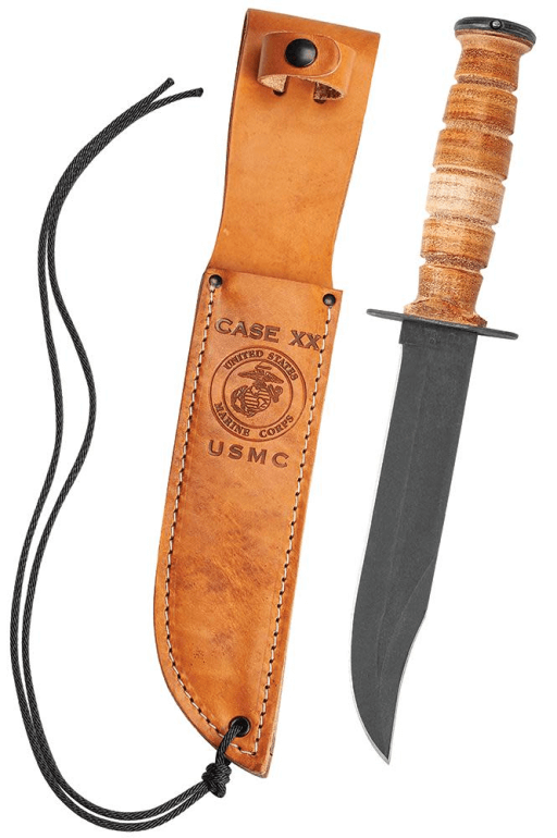 CASE KNIFE USMC - GROOVED LEATHER USMC KNIFE WITH LEATHER SHEATH