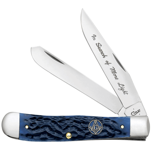 CASE KNIFE MASONIC GIFT TIN - STANDARD JIG BLUE BONE TRAPPER (6254 SS)