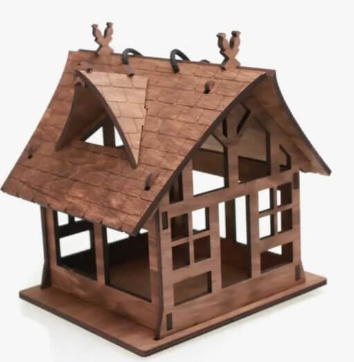 WOODEN HANGING HOUSE SHAPE BIRD FEEDER