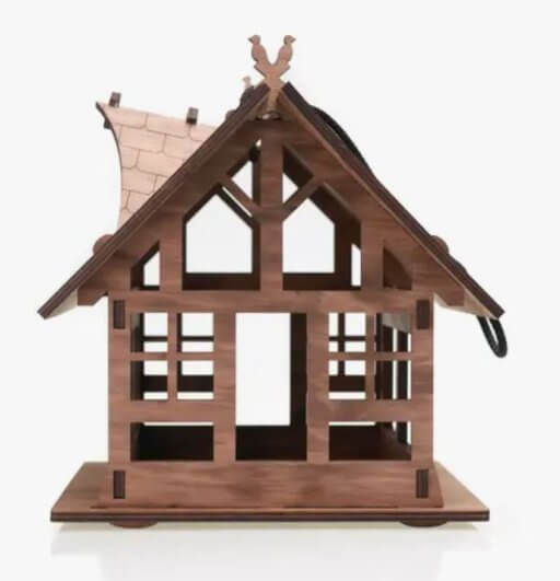 WOODEN HANGING HOUSE SHAPE BIRD FEEDER - Image 2