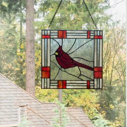 SINGLE CARDINAL STAINED GLASS WINDOW PANEL