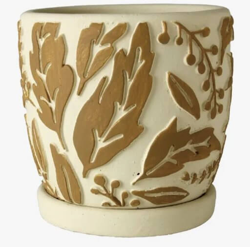 ELEMENTAL CEMENT PLANTER BOTANICAL LEAF BROWN