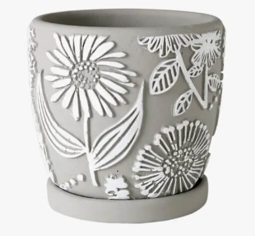 ELEMENTAL CEMENT PLANTER BOTANICAL FLOWER GRAY