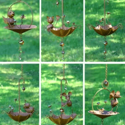 COPPER ANIMAL UMBRELLA BIRD FEEDER WIND CHIME