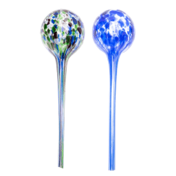 LARGE GLASS PLANT SELF WATERING GLOBES BLUE GREEN TWO PACK