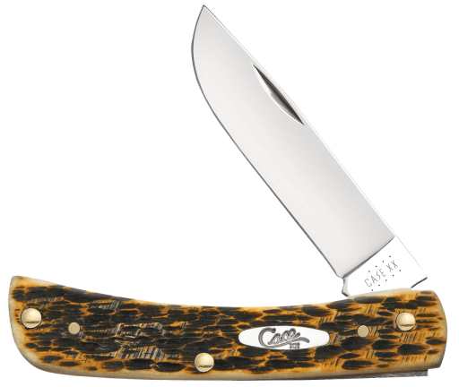 CASE KNIFE PEACH SEED JIG AMBER BONE STAINLESS STEEL SOD BUSTER JR